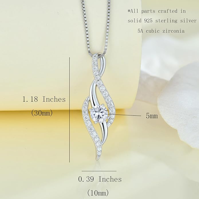 Women Infinity Necklace 925 Sterling Silver Twist Birthstone Pendant with Chain 5A Cubic Zirconia Jewelry