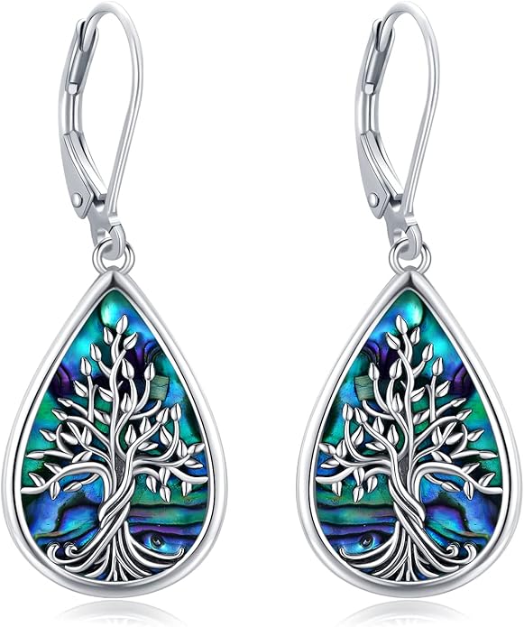 Sterling Silver Tree of Life/Flower/Bee/Animals/Cat/Hummingbird Dangle Earrings Moonstone Turquoise Drop Leverback Earrings Jewelry Gifts