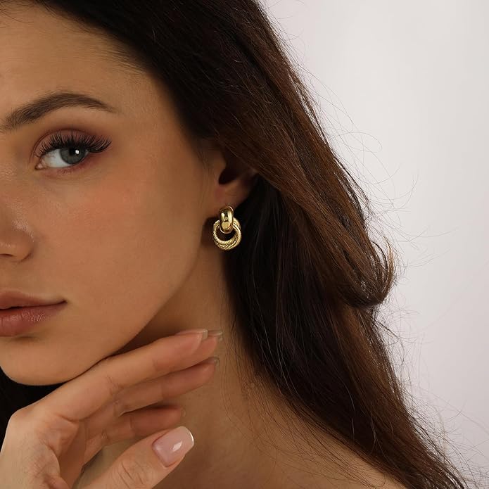 NIXMAX Chunky Small Knot Earrings Gold Silver Geometric Earrings for Women Dainty Gold and Silver Plated Dangle Drop Earrings Hypoallergenic and Lightweight Fashion Trendy Jewelry Gifts