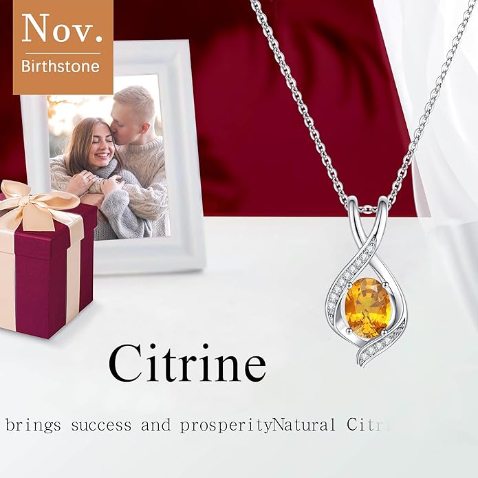 SMILEST Christmas Gifts for Women - 925 Sterling Silver Oval Sparkle Birthstone Pendant Necklace, Gemstone Pendant Anniversary Birthday Gifts for Women Wife Girlfriend Mom Grandma Birthstone Necklace