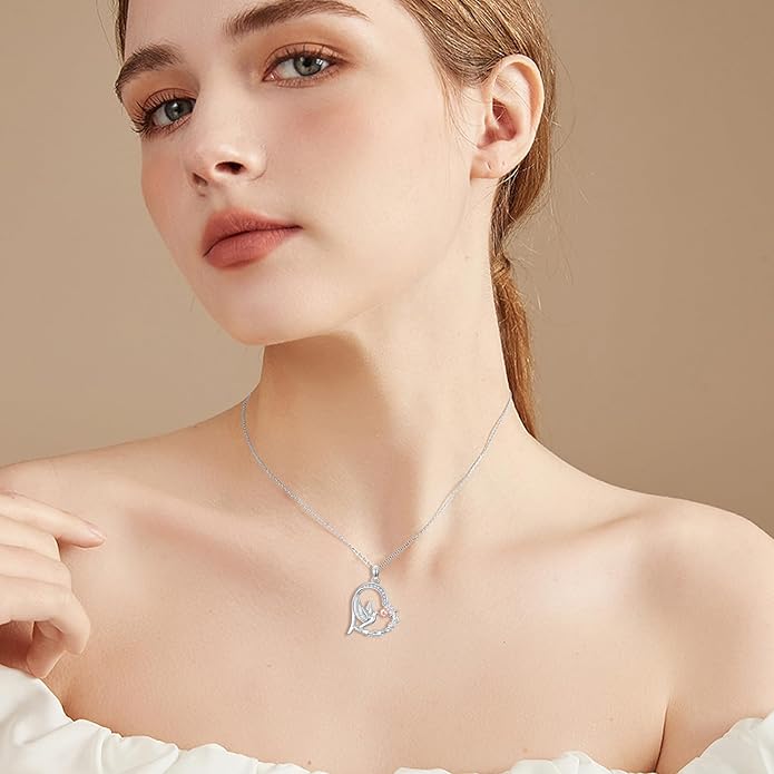 YYB Dove Necklace Christmas Gifts for Women 925 Sterling Silver Heart Peace Dove Pendant Jewelry Holy Spirit Jewelry For Women Female Stocking Stuffers