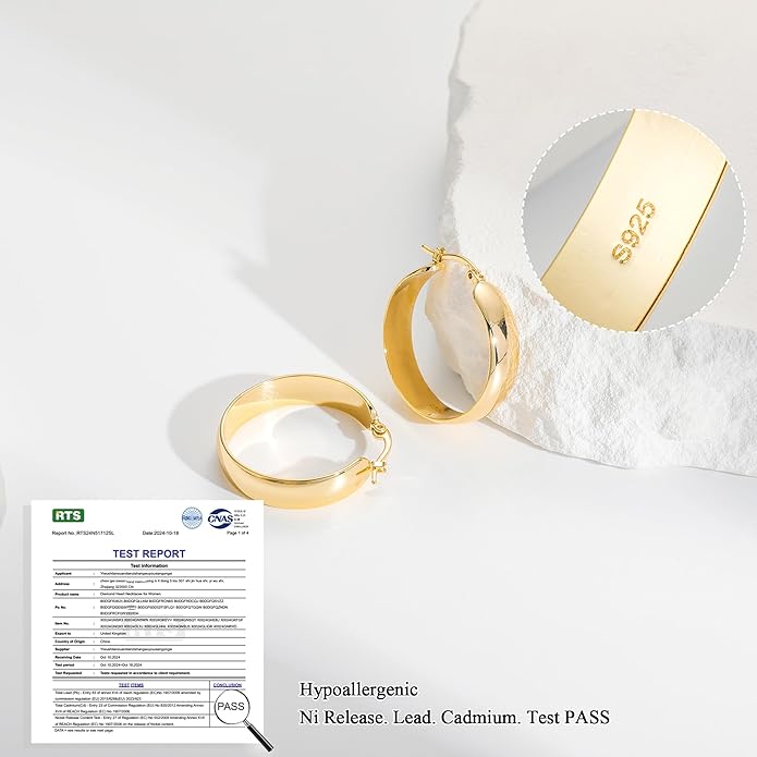 8mm Thick 925 Sterling Silver Hoops Earrings for Women 14K Real Gold Large Hoop Earrings Hypoallergenic and Lightweight Big Hoop Earrings for Women 20/30/40/50/60/70MM