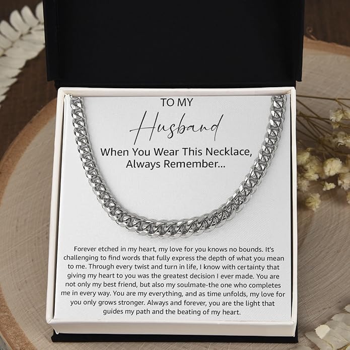 Mapileng Cuban Link Chain Necklace For Husband, Love You This Much To My Husband Classic Steel Jewelry Gift Birthday Christmas Anniversary Jewelry Gifts for Dad Brother Boyfriend Son