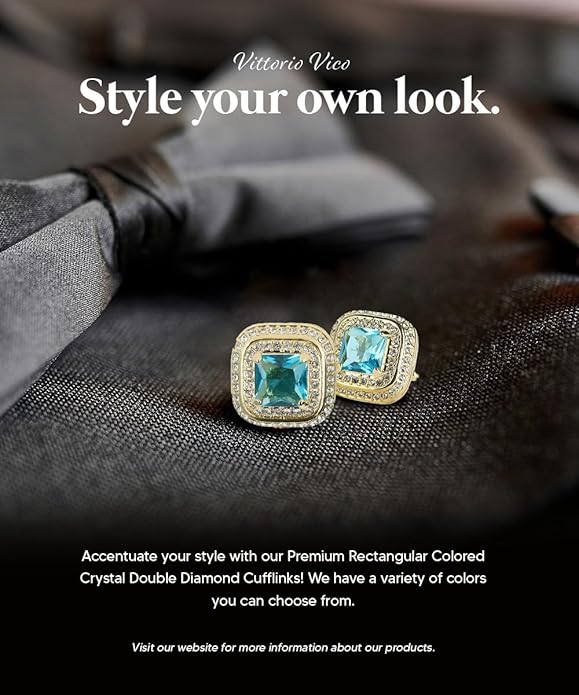 Vittorio Vico Square Colored Crystal Double Diamond Set Cufflinks