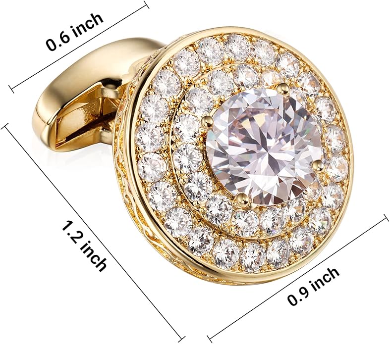 HAWSON Cufflinks for Men, Gold Diamond Crystal Cufflinks for Groom Husband Personalized Gifts, Mens Formal Wedding Business Cufflinks, Luxurious Gorgeous Cuff Links French Shirt Accessories