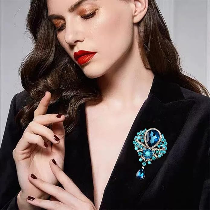 WCRAZYE Rhinestone Bridal Brooch for Women Delicate Sparkly Crystal Bouquet Flower Teardrop Brooch Pin Elegant Large Gorgeous Bouquet Brooch Pin Clothing Hat Bag Accessories Christmas Wedding Bridal Birthday Jewelry