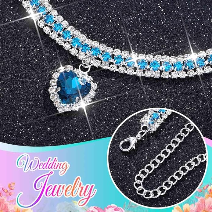 CLOACE Rhinestone Choker Necklace Heart Pendant Diamond Row Necklaces Sparkly Crystal Prom Chain Jewerly Accessories for Women