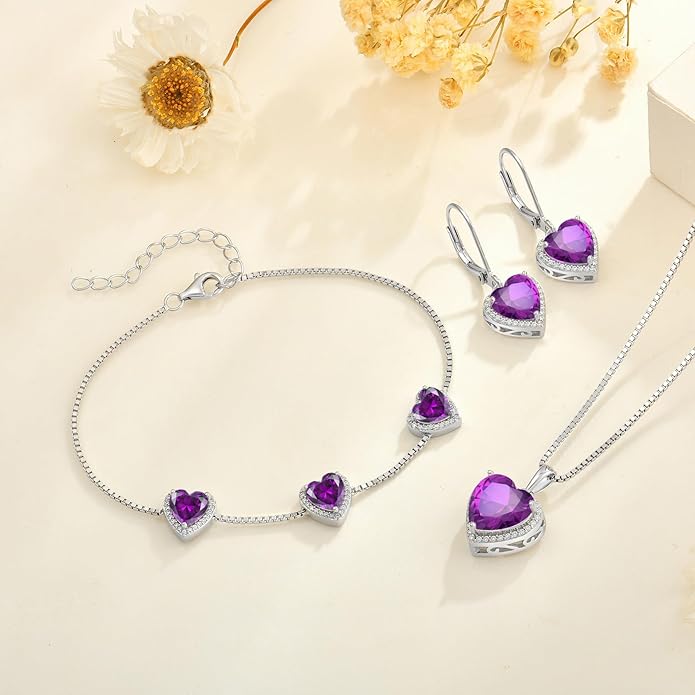 Love Heart Bracelet 925 Sterling Silver Halo Heart Birthstone Bracelet Jewelry Gifts for Women