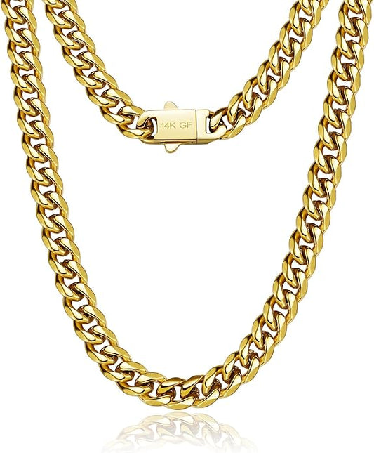 waitrose 7mm Silver Chain for Men Miami Cuban Link Mens Chain,925 Sterling Silver/14K Gold Plated and 316L Stainless Steel Silver/Gold Chains for Men Necklace