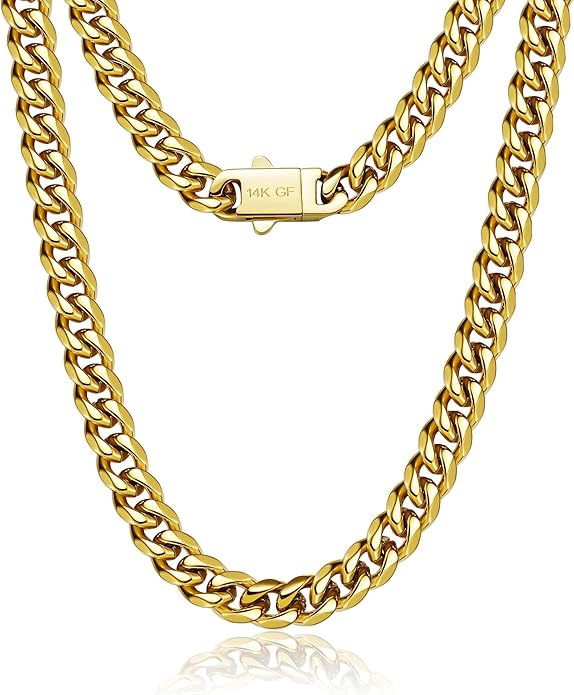 waitrose 7mm Silver Chain for Men Miami Cuban Link Mens Chain,925 Sterling Silver/14K Gold Plated and 316L Stainless Steel Silver/Gold Chains for Men Necklace