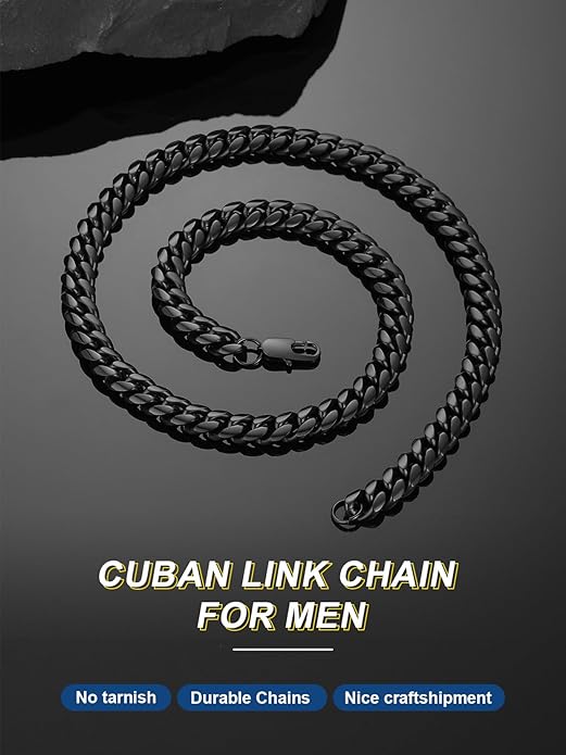 ChainsPro Chunky Miami Cuban Link Chains for Men,Stainless Steel Cuban Chain Necklace,4.8/6/10/14mm Width,No Tarnish& Thick Hip Hop Jewelry,18-30 inch Length, Black/Gold Plated/Silver,Send Gift Box