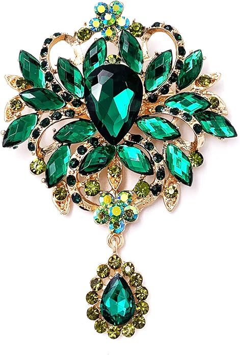 LAXPICOL Wedding Bridal Big Brown Crystal Rhinestone Bouquet Brooch Pin for Women Golden Tone