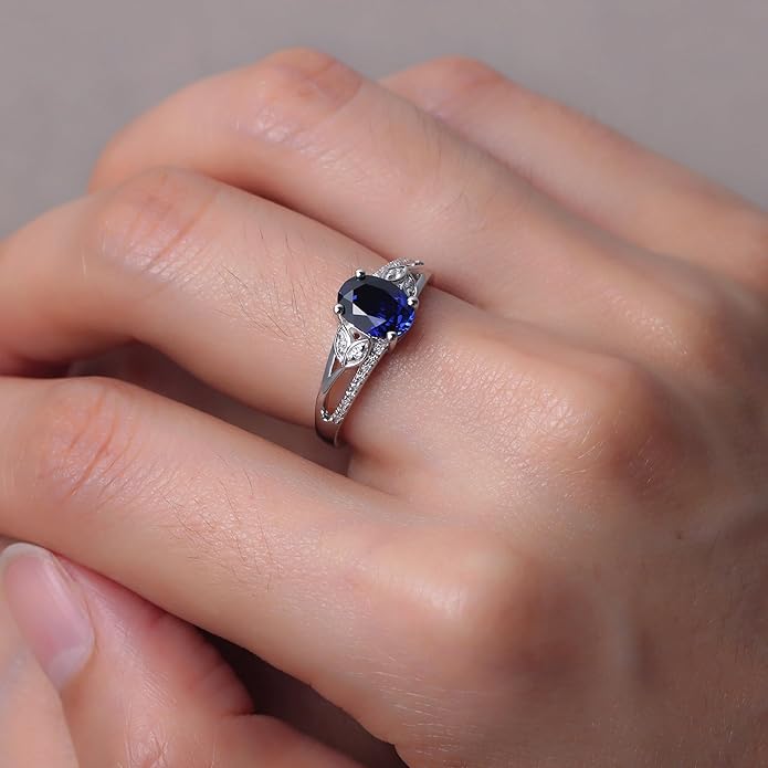 925 Sterling Silver Oval Shaped 8X6 MM Gemstone Ring Leaf Engagement Ring for Women Jewelry