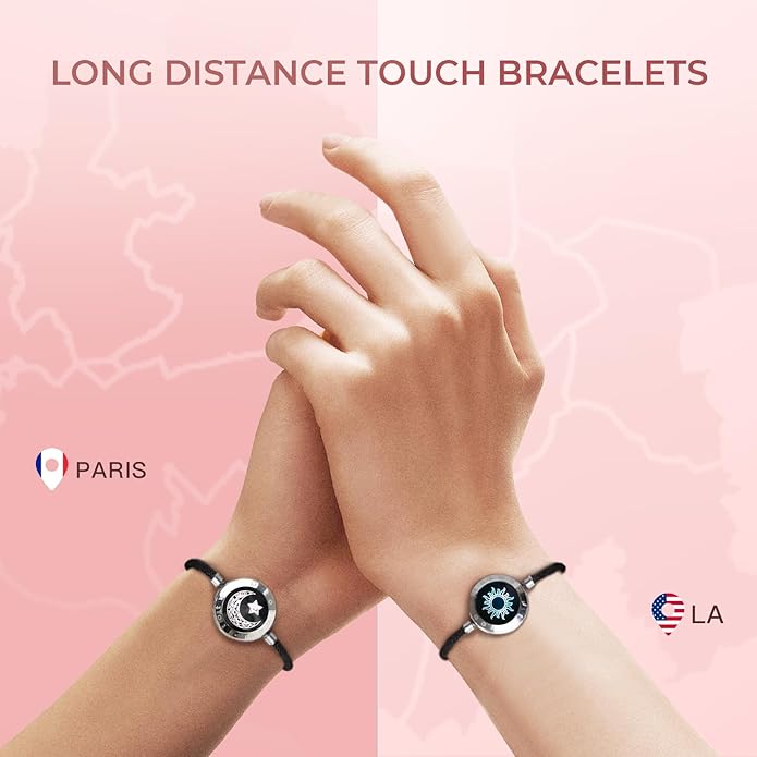 TOTWOO Long Distance Touch Bracelets for Couples, Smart Light & Vibration Love Jewelry, Long Distance Valentines Day Gifts for Him Her Women Men, One-to-One Bluetooth Pairing via App