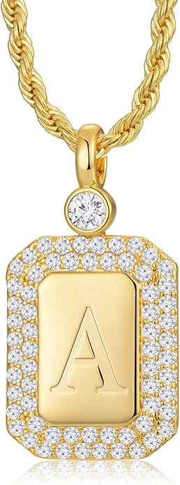 Poekio Gold Initial Necklaces for Women, Letter Necklace for Her Birthday Yellow Gold Initial Pendant Necklace with Rope Chain, Women Jewelry Gifts for Her Wife Girlfriend