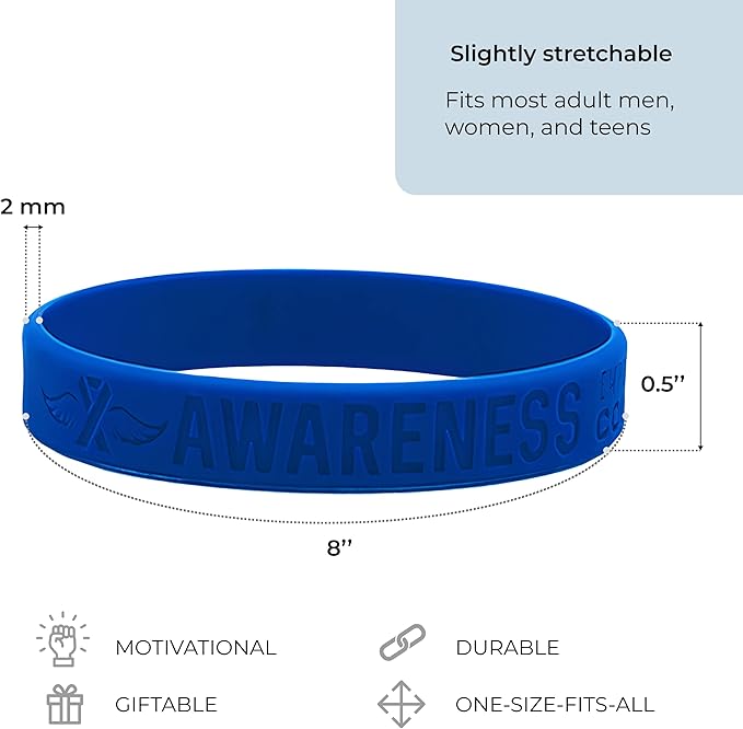 Inkstone (12-pack) Blue Awareness Ribbon Silicone Wristbands - Wholesale Bulk Pack of 1 Dozen Bracelets in Unisex Adult Size…