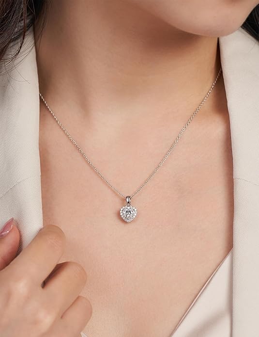 IMOLOVE Moissanite Solitaire Pendant Necklaces for Women Sterling Silver with 18K White Gold Plated 1-3 Carat D Color VVS1 Clarity Mossanite Jewelry for Women