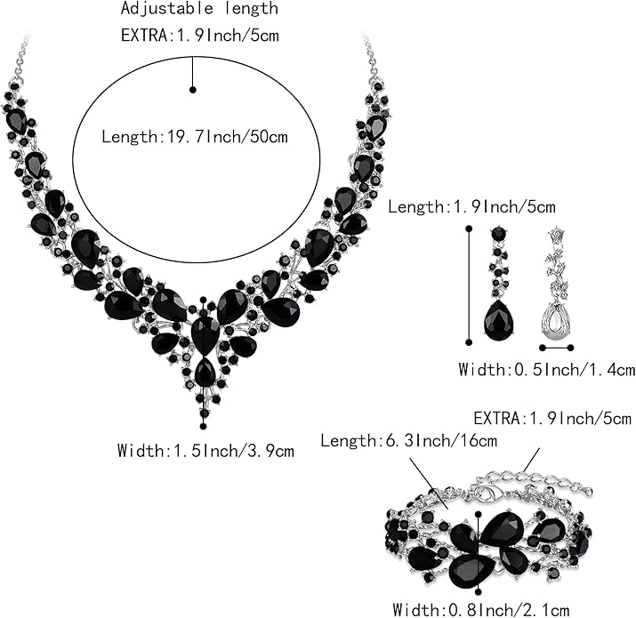 BriLove Wedding Bridal Jewelery for Women Austrian Crystal Teardrop Cluster Statement Necklace Dangle Earrings Link Bracelet Set
