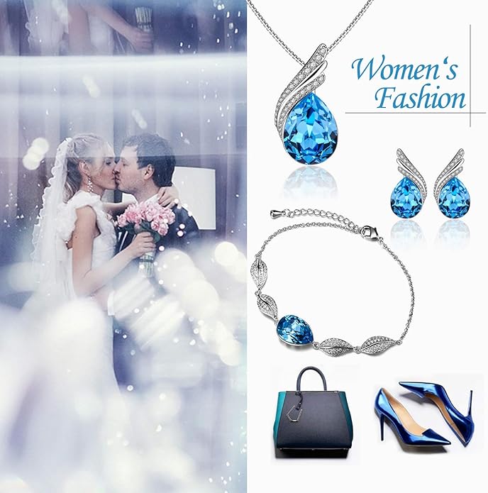 Charming Crystal Jewelry Sets For Women 18K White Gold Plating Bracelet Necklace And Earrings Sets For Wife Girlfriend Or Mothers Idea Gift For Mother's day