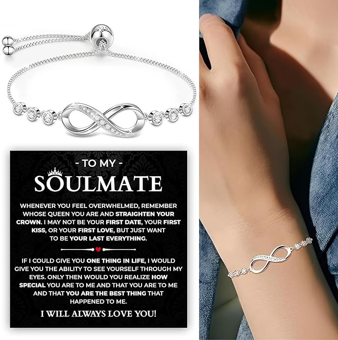 To My Soulmate Bracelet, Soulmate Bracelet For Women, Soulmate's Jewelry Gift From Boyfriend Husband Friend With Message Card And Box Meaning, Valentine Gifts For Her, Birthday Christmas Gifts