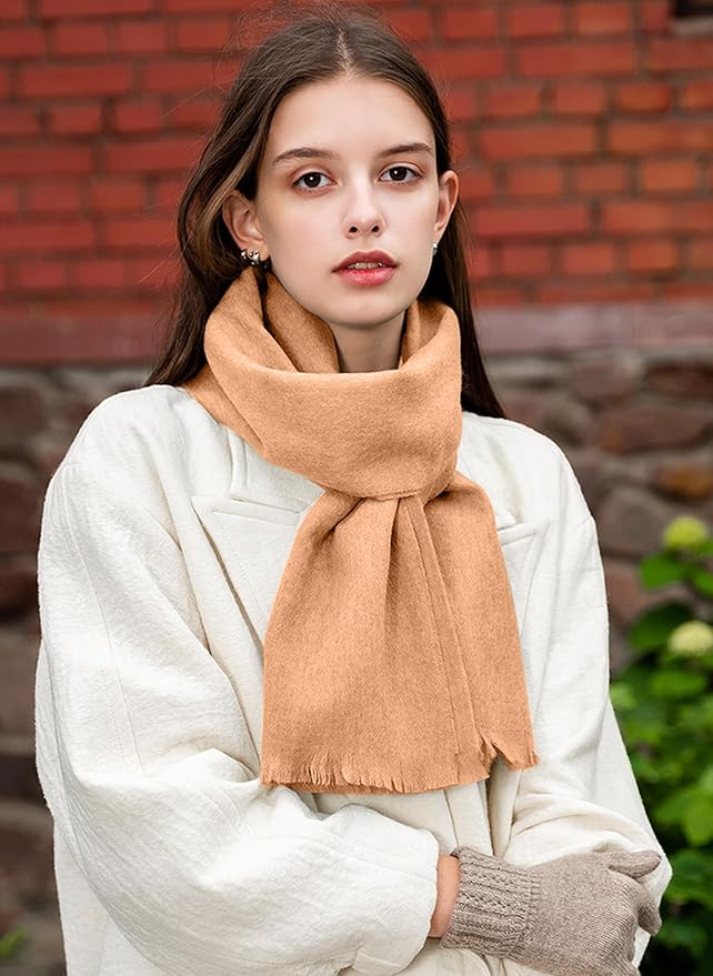 WASALUYA Wool Scarf for Women & Men, 100% Wool Scarves Wrap Shawl with Tassels, Elegant Soft Winter Scarf for Fall and Winter
