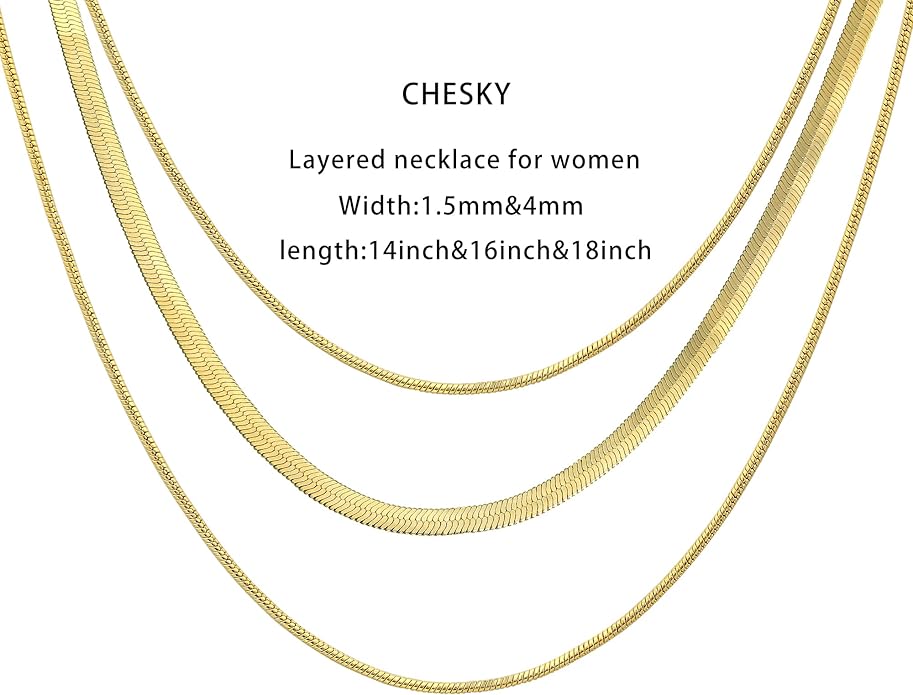 CHESKY 14K Gold/Silver Plated Snake Chain Necklace Herringbone Necklace Gold Choker Necklaces for Women Gifts Jewelry 1.5/3/5MM(W) 14"/16"(L)