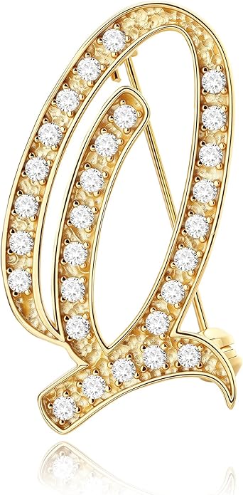 Cicy Bell A-Z Initial 26 Letter Brooch Pins 18k Gold Plated Cubic Zirconia Breastpin Name Personalized Gifts for Women Men