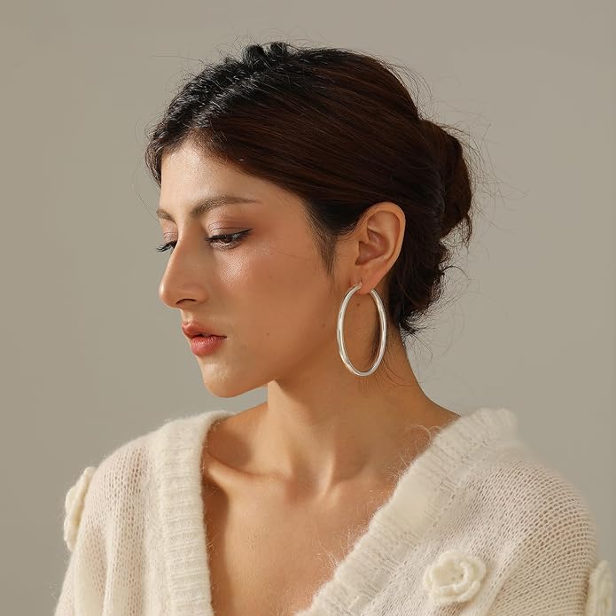 4mm Thick Gold Chunky Earrings Steling Silver Post Hoops Earrings For Women Hollow Tube Hoops Earrings Thick Gold Hoop Earrings Hypoallergenic Lightweight Gold Hoop Large Earrings 20/30/40/50/60MM