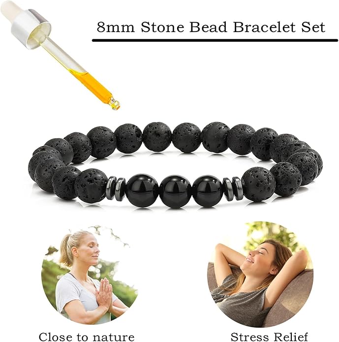 MengPa Mens Beaded Bracelets Couples Matching Bracelet Set Lava Rock Beads for Women Stone Jewelry