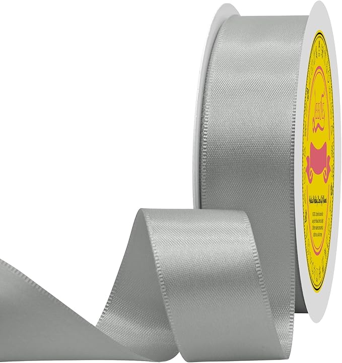 LEEQE Double Face Silver Satin Ribbon 1 inch X 25 Yards Polyester Silver Ribbon for Gift Wrapping Very Suitable for Weddings Party Hair Bow Invitation Decorations and More