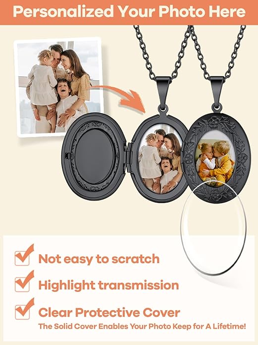 Supcare Locket Necklace That Holds Pictures-Engraved Photo Pendant Custom Jewellery Gifts for Men Women (with Jewellery Gift Box)