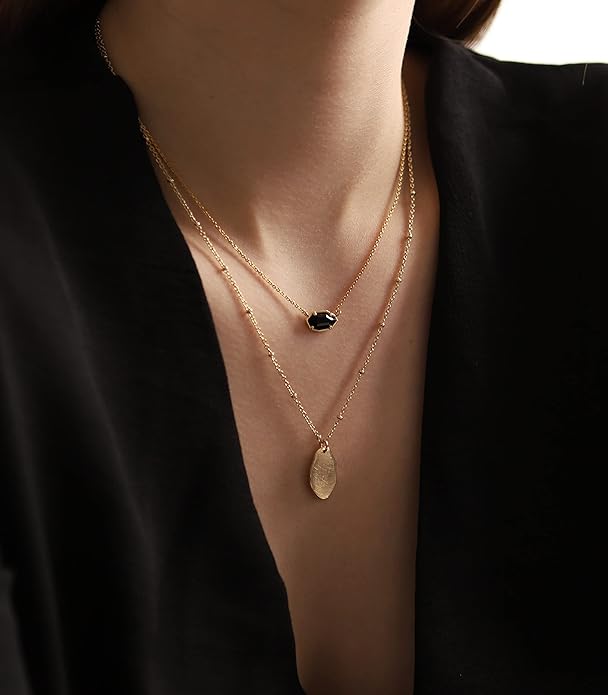 OZEL JEWELRY & GIFT Layered Gold Necklaces for Women - Crystal Colorful Delicate Cutting Pendant Necklace - 18K Gold Plated - Birthday Gifts (Made in Korea)