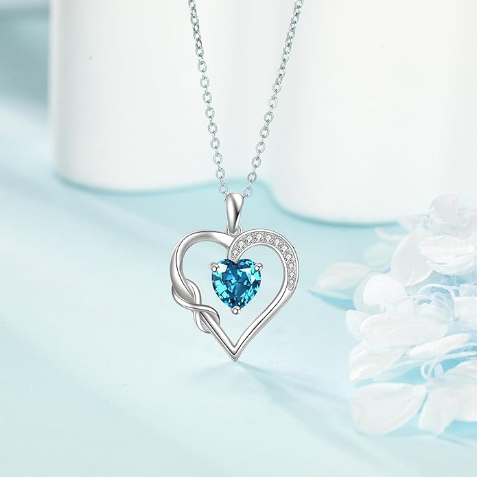 Birthstone Necklace for Women 925 Sterling Silver Infinity Heart Birthstone Pendant Necklace Infinity Heart Jewelry Birthday Holiday Gifts for Her