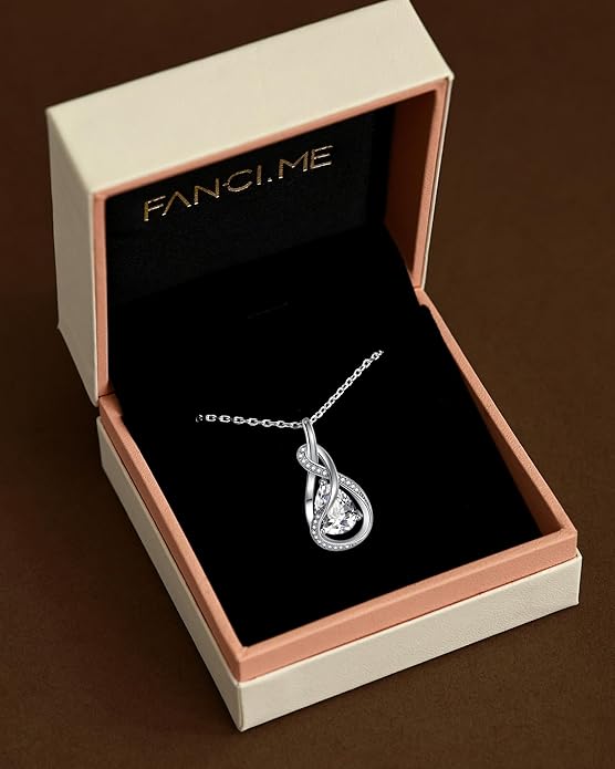 FANCIME TimelessTie Birthstone Necklace for Women White Gold Plated Sterling Silver Ribbon Design Jewelry Knot Pendant Fine Jewelry Gemstone Birthday Graduation Anniversary Christmas Gifts for Women Wife Mother Her