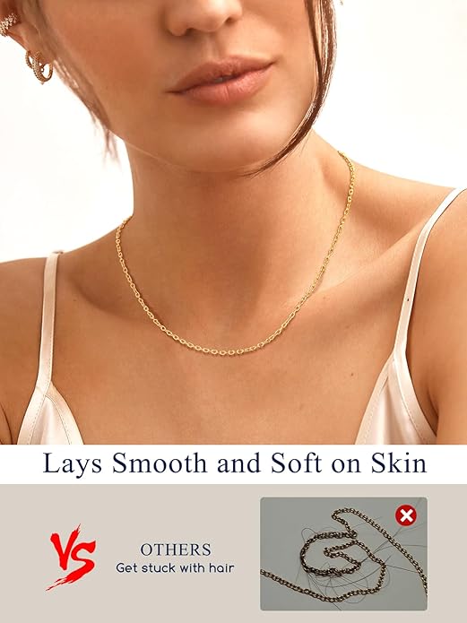 Suplight Stainless Steel Cable Chain Necklaces for Men Women 14K Gold/Black/Rose Gold Plated Cable Link Chains, 2mm Thin & Dainty & Sturdy Chains for Pendant 14"-30" Length