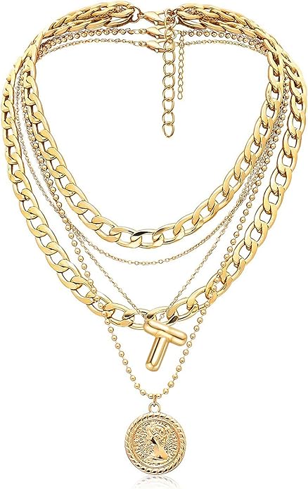 MJartoria Layered Necklaces for Women Trendy Balloon Initial Coin Pendant Necklace Dainty Chunky Chain Choker Necklaces Jewelry Birthday Gifts