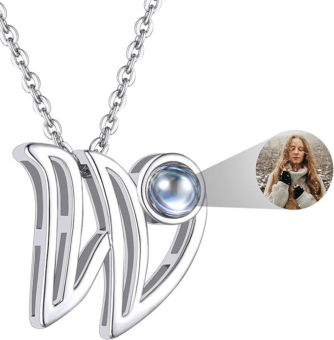 Custom4U Personalized Initial Picture Necklace for Women, Projection Necklace with Picture Inside, Gold/Silver Letter Pendant Necklace, Custom Photo Gifts for Mom Wife Birthday Valentines