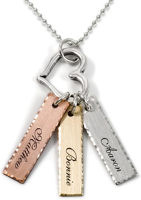 Mixed Tone Triple Bar Personalized Necklace with Heart Charm. 14k Gold Plated, Rose Gold Plated, Sterling Silver Charm. Choice of Silver Chain. Gifts for Her, Mom, Wife