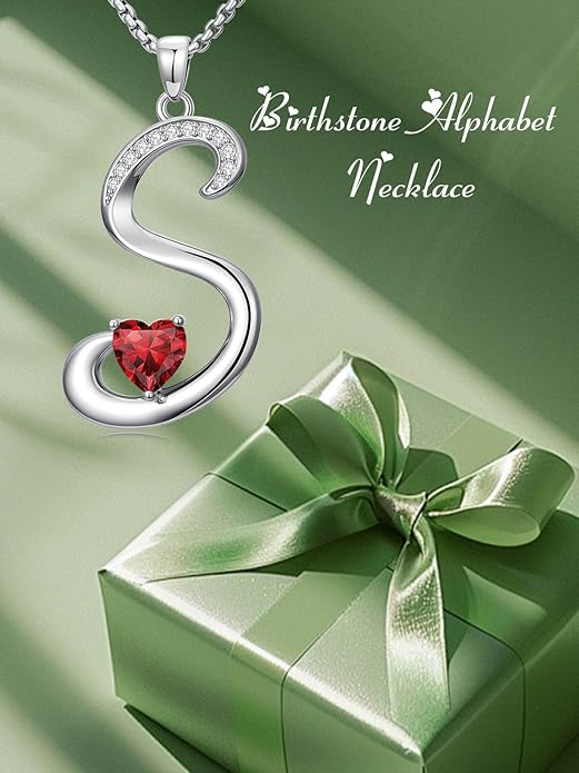 Christmas Gifts for Women Alphabet A to Z Initial Birthstone Pendant Necklaces for Women - 18k White Gold Plated Personalized Name Jewelry Valentine Mothers Day Birthday Gifts for Women Her Girlfriend