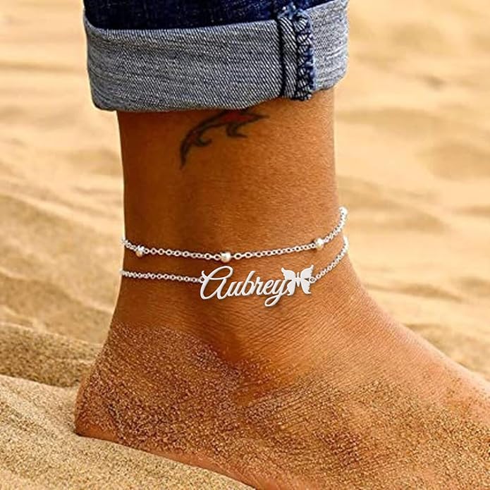 Yofair Ankle Bracelets for Women 18K Gold Plated Custom Gold Name Anklet Personalized Dainty Anklet Bracelet Summer Beach Jewelry for Women