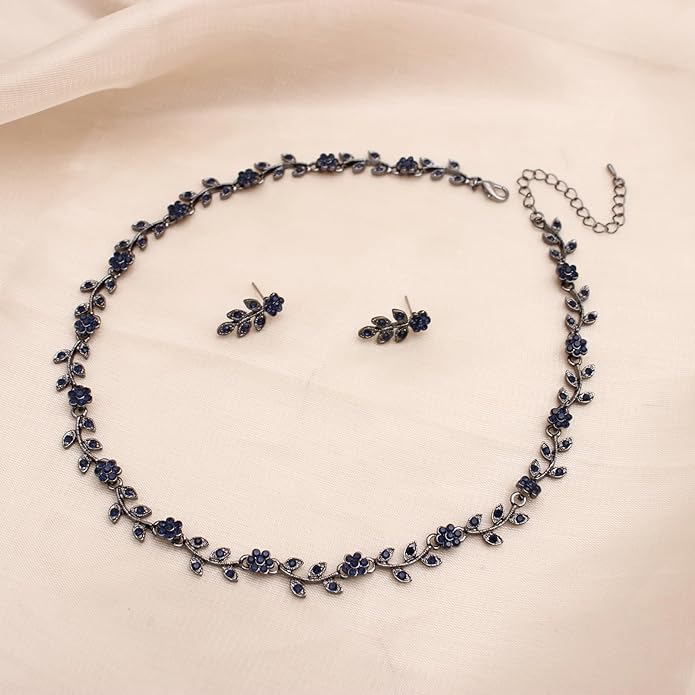 Austrian Crystal Rhinestone Choker Necklace Dangle Earring Link Bracelet Jewelry Set for Brides Bridesmaid Prom Costume Accessories for Women