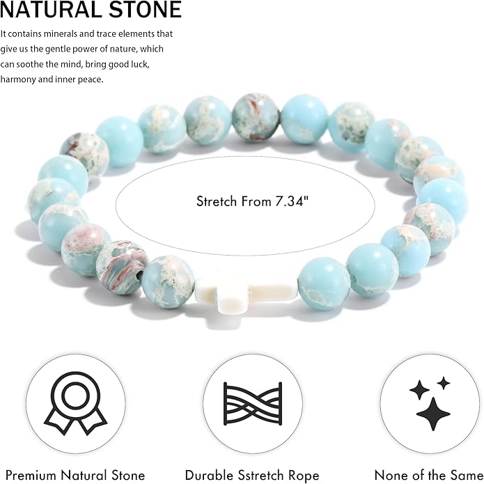 VIBILIA Cross Beaded Bracelets for Women, Inspirational Natural Heart Religious Bracelets for Women, Birthday Christian Gifts for Women on Thanksgiving Christmas Gifts