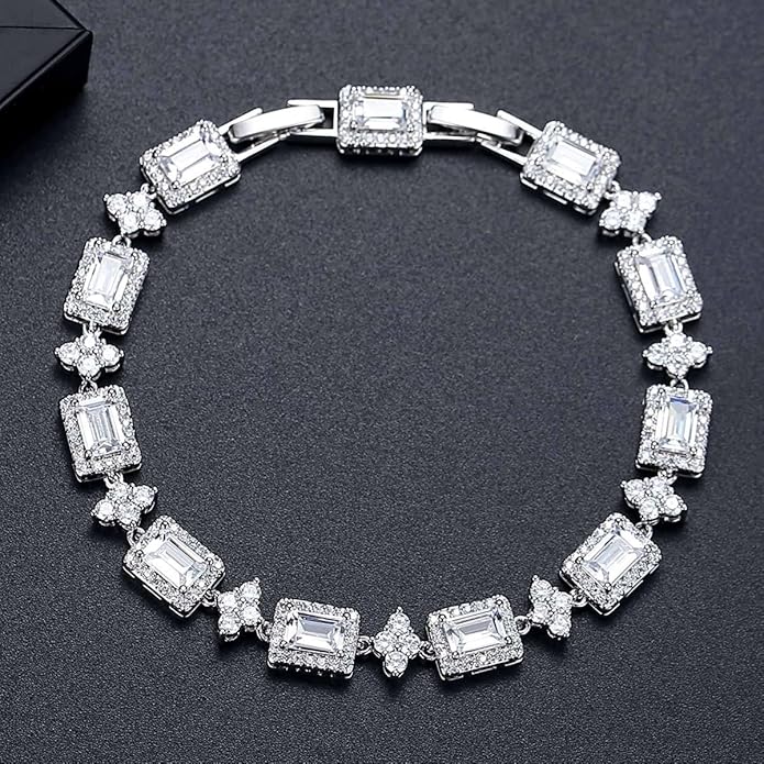 14K Gold Square Moissanite Bracelet, Refined Design for Formal Wear, Adjustable Fit
