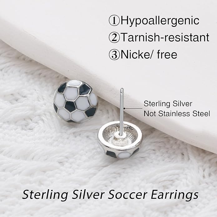 SmileBelle Sterling Silver Sports Earrings, Hypoallergenic Volleyball Earrings, Soccer, Basketball Baseball Softball Stud Jewelry for Women Mom as Game Day Gifts Sports Fan Teen Stuff Accessories