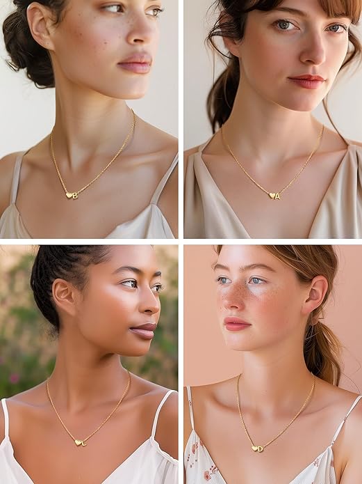 PROSILVER Initial Heart Necklace for Women, 925 Sterling Silver Tiny Heart Letter Necklace Siver, Gold Necklace, Come with Box