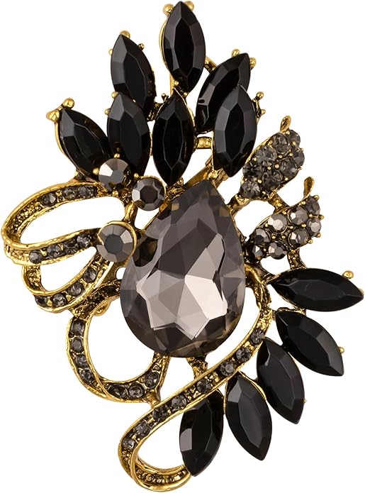 SELOVO Leaf Rhinestone Statement Brooch Pin Dress Jewelry Accessory