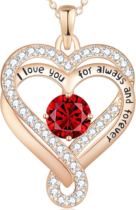 Birthstone Heart Necklaces for Women, Infinity Pendent S925 Sterling Silver Jewelry for Women, Wedding Anniversary, Birthday Mother’s Day Gifts for Mom, Mother, Wife, Girlfriend