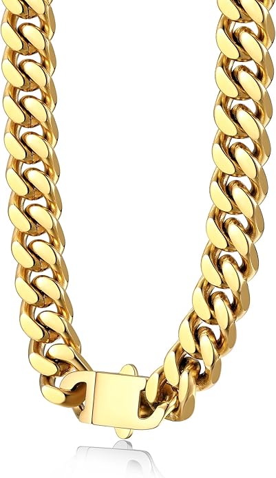 Bestyle Thick Stainless Steel Mens Cuban Link Chain, Black/Gold Chain for Men, No Tarnish & Durable Men Chain Necklace, 5/7/9/12mm Wide, 18"-30" Long, Gift Package