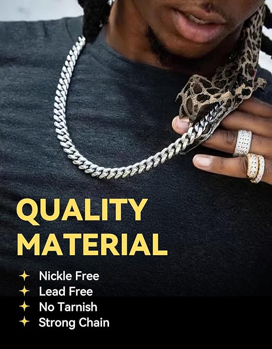 ChainsHouse Miami Cuban Link Chain Necklace for Men, 4.8mm/6mm/10mm/14mm Width, 14K Gold Plated/Stainless Steel/Black Mens Chunky Hip Hop Necklace Curb Chains, 14"-30" Length, Come Gift Box