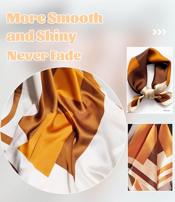 kcctoo 27.5" Mulberry Silk Feeling Head Scarf Women's Fashion Square Neck Satin Scarfs for Bag Hair Scarves Gift
